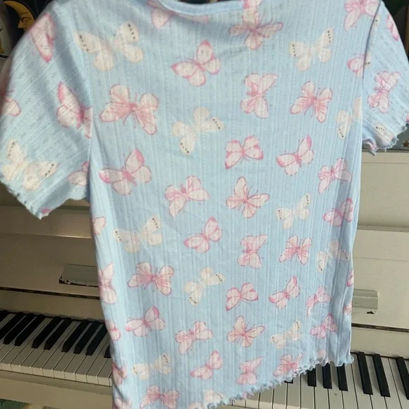 George Light Blue Top with Pink Butterfly Print Girls XL (14-16) - Picture 6 of 12